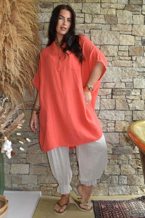 Tasha Cushion Cotton Oversized Shirt Tunic Watermelon